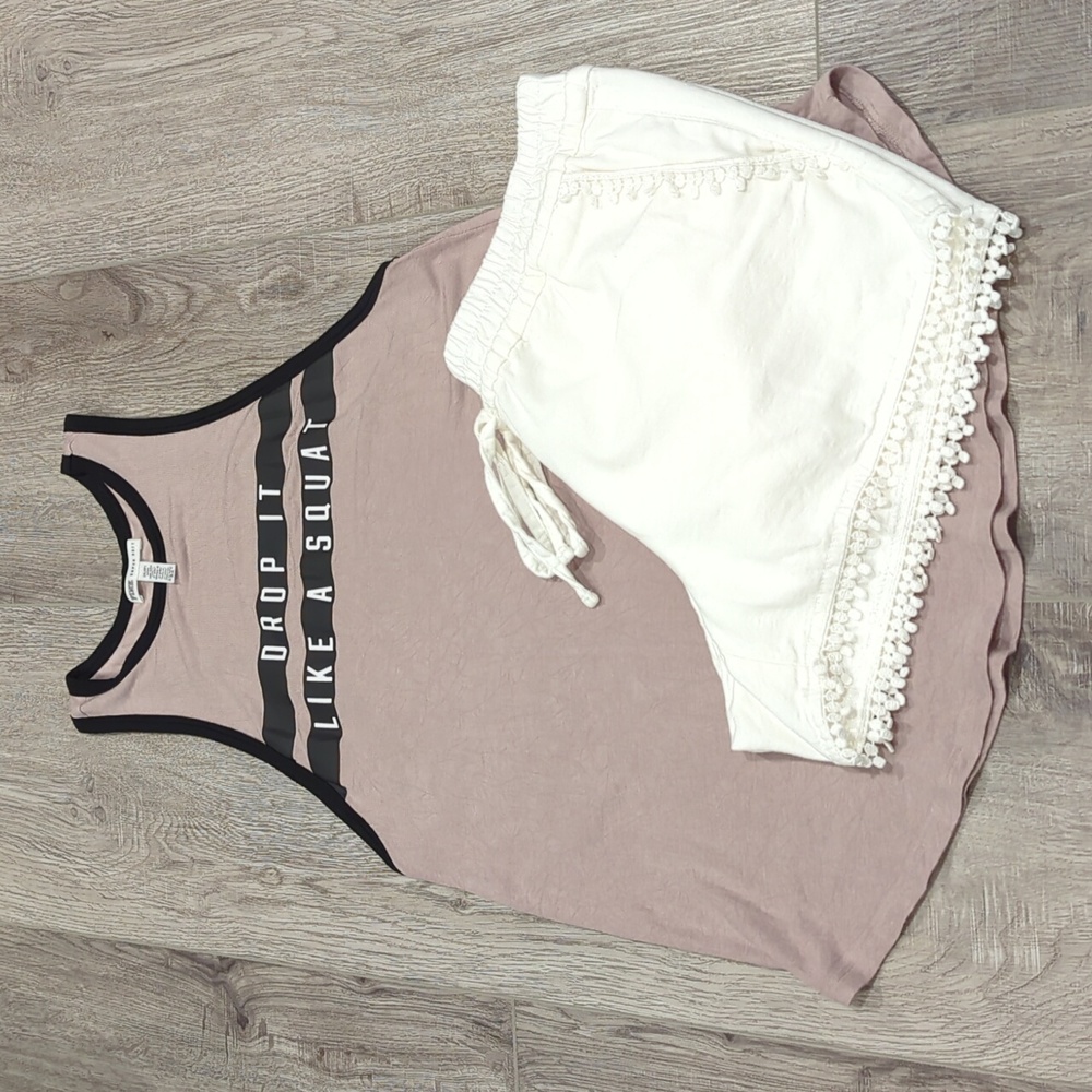 BUNDLE! Pink Top + Loft White Shorts